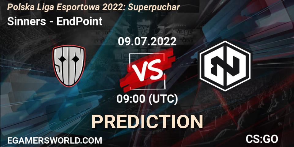 Sinners vs EndPoint: Betting TIp, Match Prediction. 09.07.2022 at 09:05. Counter-Strike (CS2), Polska Liga Esportowa 2022: Superpuchar