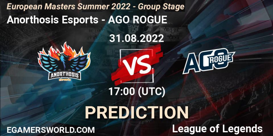 Anorthosis Esports vs AGO ROGUE: Betting TIp, Match Prediction. 31.08.2022 at 17:00. LoL, European Masters Summer 2022 - Group Stage