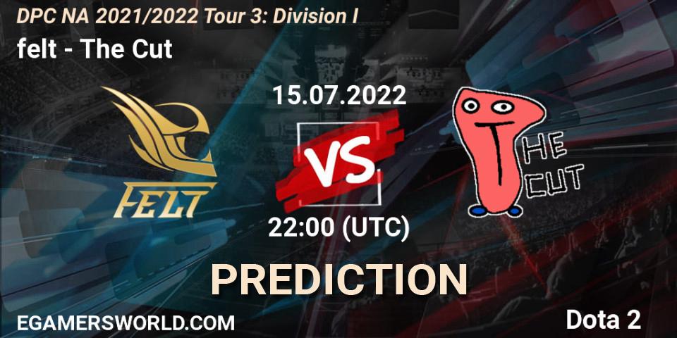 felt vs The Cut: Betting TIp, Match Prediction. 15.07.2022 at 22:45. Dota 2, DPC NA 2021/2022 Tour 3: Division I