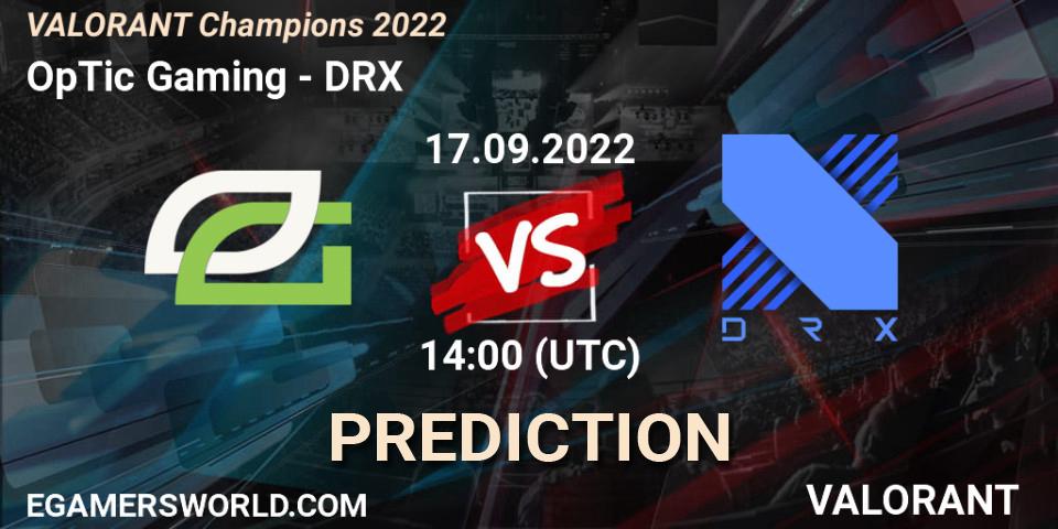 OpTic Gaming vs DRX: Betting TIp, Match Prediction. 17.09.2022 at 14:00. VALORANT, VALORANT Champions 2022