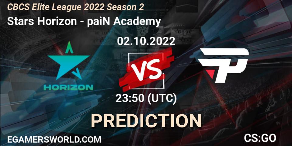 Stars Horizon vs paiN Academy: Betting TIp, Match Prediction. 02.10.2022 at 23:50. Counter-Strike (CS2), CBCS Elite League 2022 Season 2