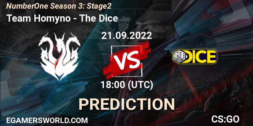 Team Homyno vs The Dice: Betting TIp, Match Prediction. 21.09.2022 at 18:00. Counter-Strike (CS2), NumberOne Season 3: Stage 2