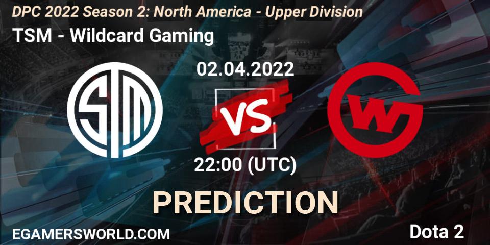 TSM vs Wildcard Gaming: Betting TIp, Match Prediction. 02.04.2022 at 21:55. Dota 2, DPC 2021/2022 Tour 2 (Season 2): NA Division I (Upper) - ESL One Spring 2022