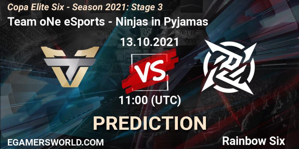 Team oNe eSports vs Ninjas in Pyjamas: Betting TIp, Match Prediction. 12.10.2021 at 16:00. Rainbow Six, Copa Elite Six - Season 2021: Stage 3