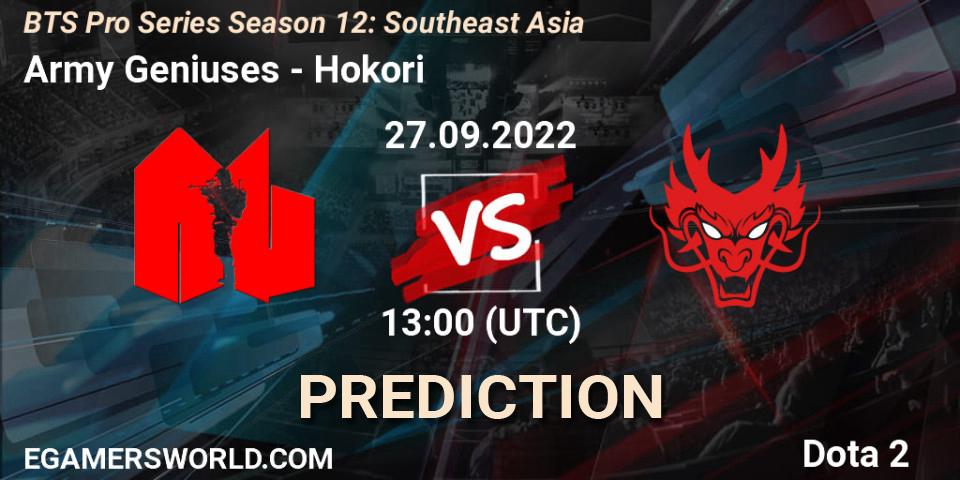 Army Geniuses vs Hokori: Betting TIp, Match Prediction. 27.09.2022 at 13:56. Dota 2, BTS Pro Series Season 12: Southeast Asia