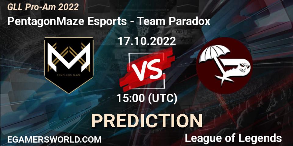 PentagonMaze Esports vs Team Paradox: Betting TIp, Match Prediction. 17.10.22. LoL, GLL Pro-Am 2022