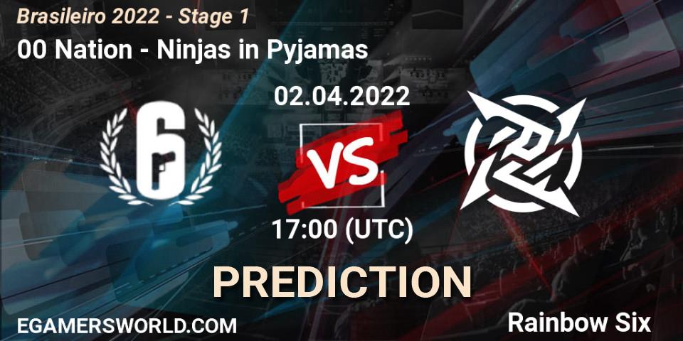 00 Nation vs Ninjas in Pyjamas: Betting TIp, Match Prediction. 02.04.2022 at 17:00. Rainbow Six, Brasileirão 2022 - Stage 1