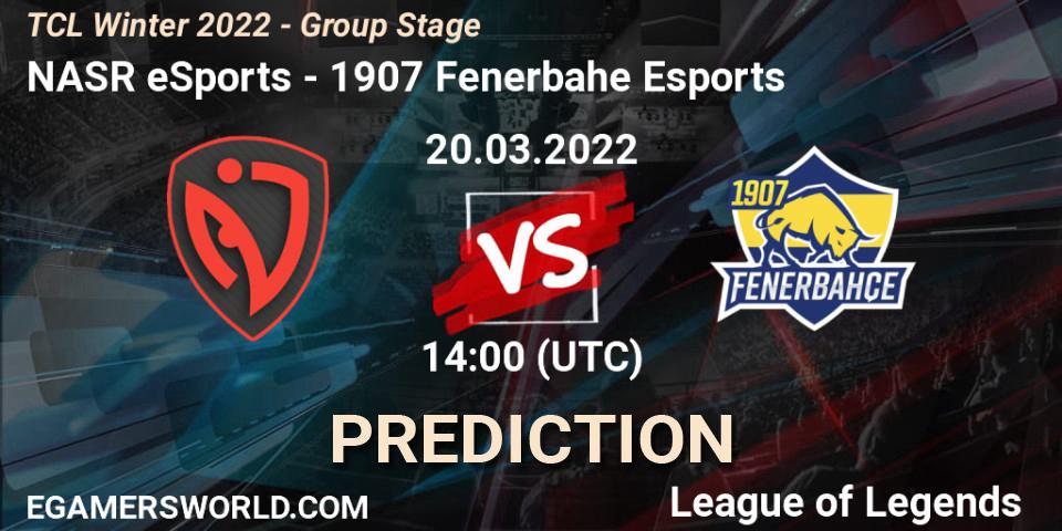 NASR eSports vs 1907 Fenerbahçe Esports: Betting TIp, Match Prediction. 20.03.2022 at 14:00. LoL, TCL Winter 2022 - Group Stage