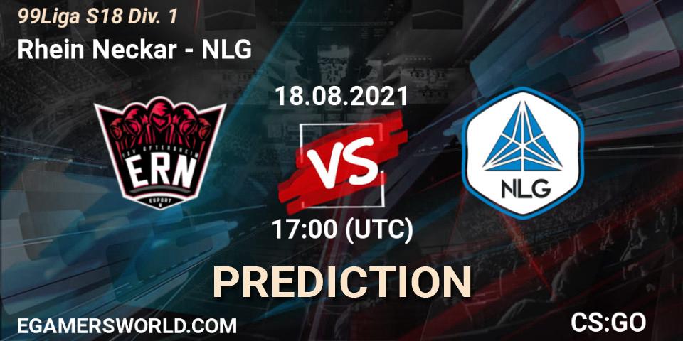 Rhein Neckar vs NLG: Betting TIp, Match Prediction. 18.08.2021 at 17:00. Counter-Strike (CS2), 99Liga S18 Div. 1