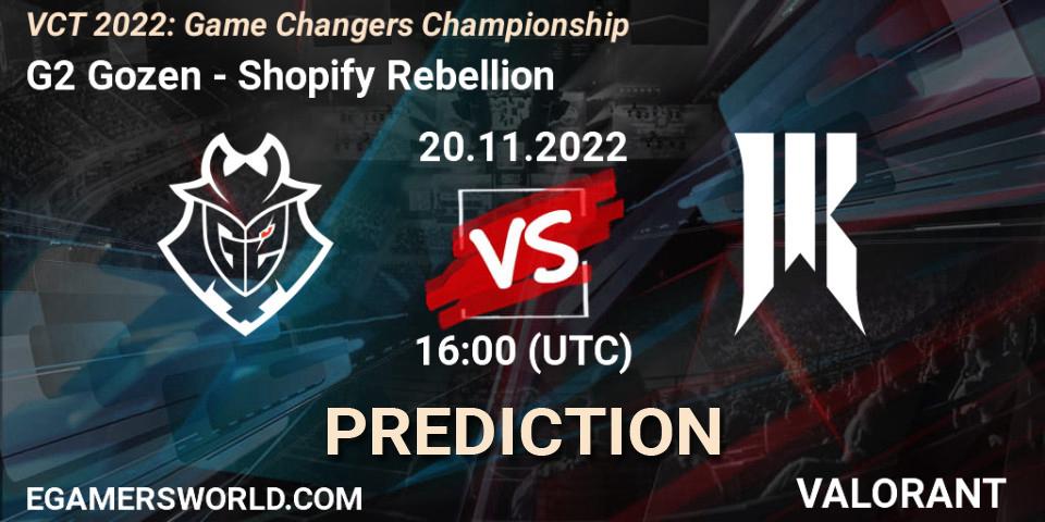 G2 Gozen vs Shopify Rebellion: Betting TIp, Match Prediction. 20.11.22. VALORANT, VCT 2022: Game Changers Championship