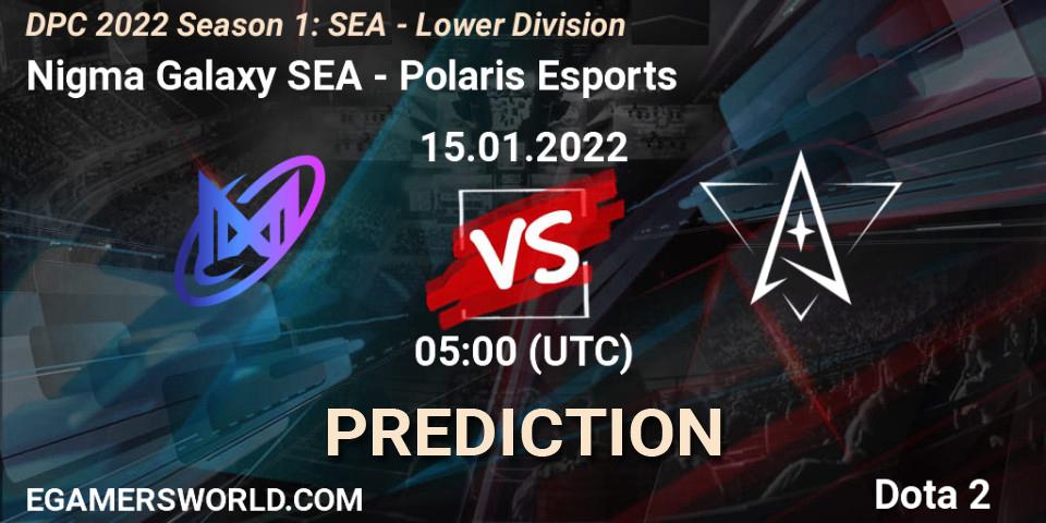 Nigma Galaxy SEA vs Polaris Esports: Betting TIp, Match Prediction. 15.01.2022 at 05:00. Dota 2, DPC 2022 Season 1: SEA - Lower Division