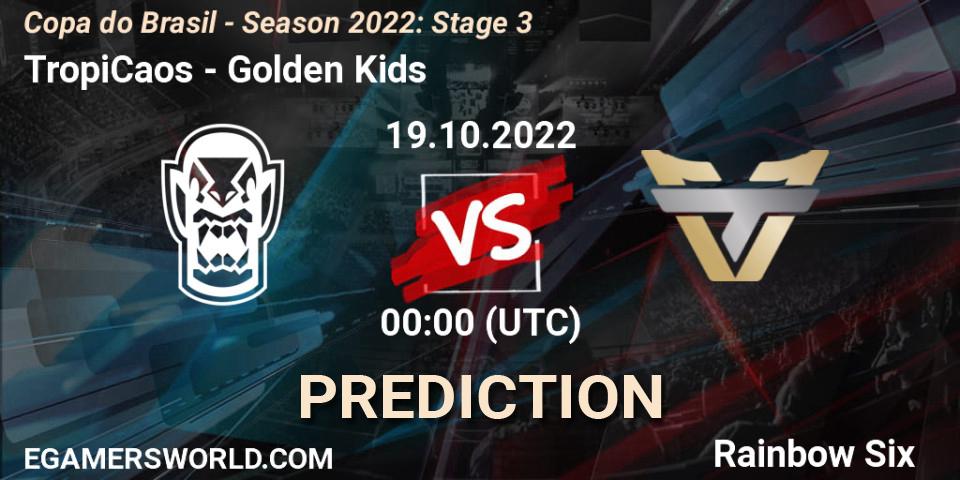 TropiCaos vs Golden Kids: Betting TIp, Match Prediction. 19.10.2022 at 00:00. Rainbow Six, Copa do Brasil - Season 2022: Stage 3