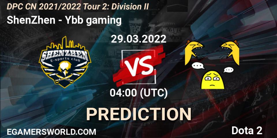 ShenZhen vs Ybb gaming: Betting TIp, Match Prediction. 29.03.2022 at 04:04. Dota 2, DPC 2021/2022 Tour 2: CN Division II (Lower)