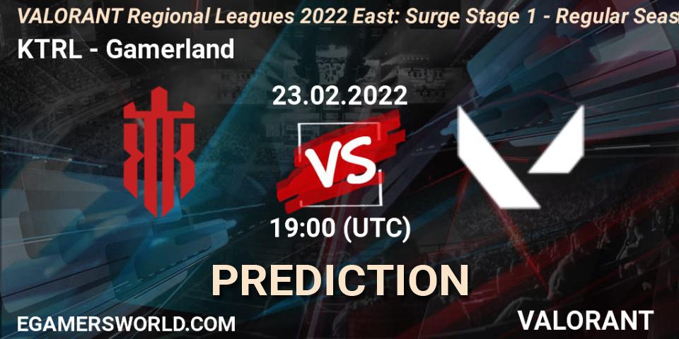 KTRL vs Gamerland: Betting TIp, Match Prediction. 23.02.2022 at 19:30. VALORANT, VALORANT Regional Leagues 2022 East: Surge Stage 1 - Regular Season
