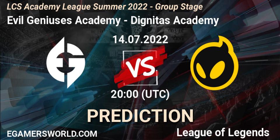 Evil Geniuses Academy vs Dignitas Academy: Betting TIp, Match Prediction. 14.07.22. LoL, LCS Academy League Summer 2022 - Group Stage