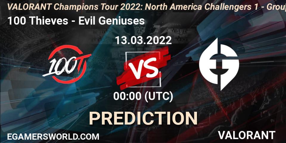 100 Thieves vs Evil Geniuses: Betting TIp, Match Prediction. 12.03.22. VALORANT, VCT 2022: North America Challengers 1 - Group Stage