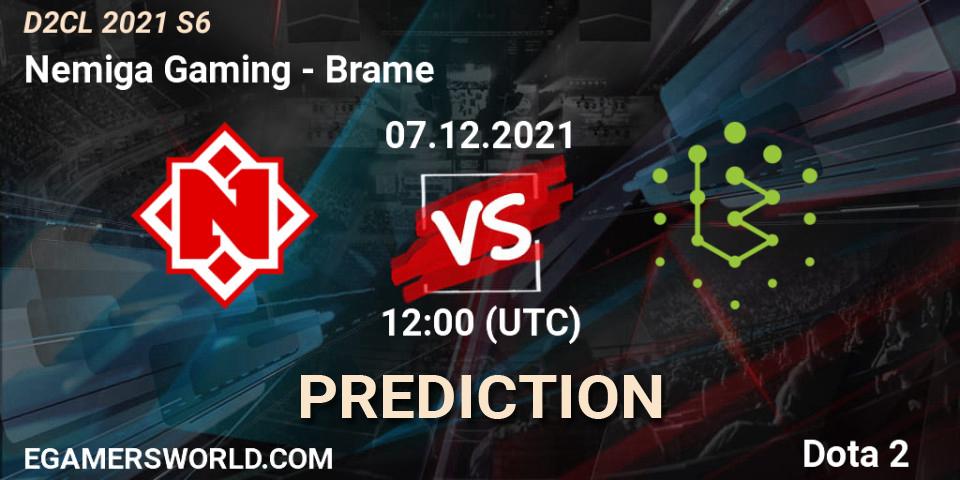Nemiga Gaming vs Brame: Betting TIp, Match Prediction. 07.12.2021 at 12:04. Dota 2, Dota 2 Champions League 2021 Season 6