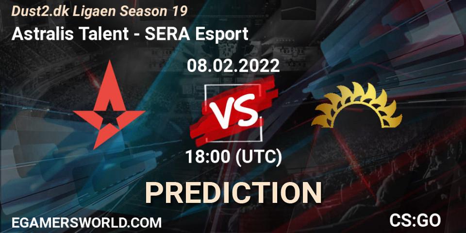 Astralis Talent vs SERA Esport: Betting TIp, Match Prediction. 08.02.2022 at 18:00. Counter-Strike (CS2), Dust2.dk Ligaen Season 19