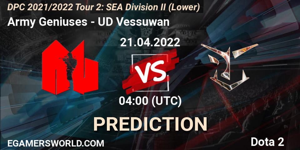 Army Geniuses vs UD Vessuwan: Betting TIp, Match Prediction. 21.04.22. Dota 2, DPC 2021/2022 Tour 2: SEA Division II (Lower)