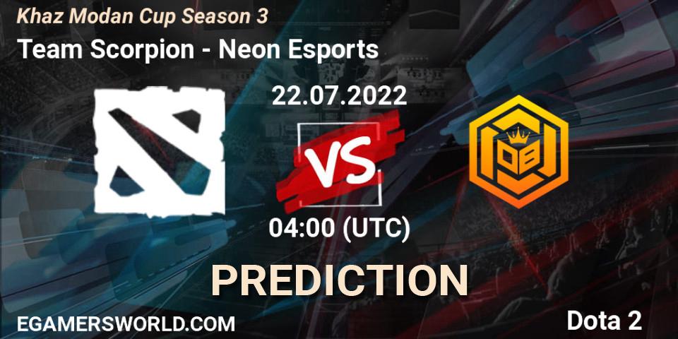 Team Scorpion vs Neon Esports: Betting TIp, Match Prediction. 22.07.2022 at 04:08. Dota 2, Khaz Modan Cup Season 3