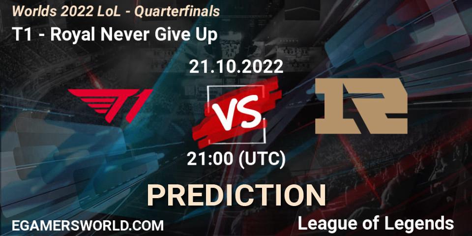 T1 vs Royal Never Give Up: Betting TIp, Match Prediction. 21.10.22. LoL, Worlds 2022 LoL - Quarterfinals