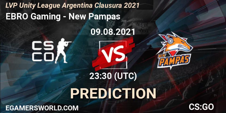 EBRO Gaming vs New Pampas: Betting TIp, Match Prediction. 09.08.2021 at 23:30. Counter-Strike (CS2), LVP Unity League Argentina Clausura 2021