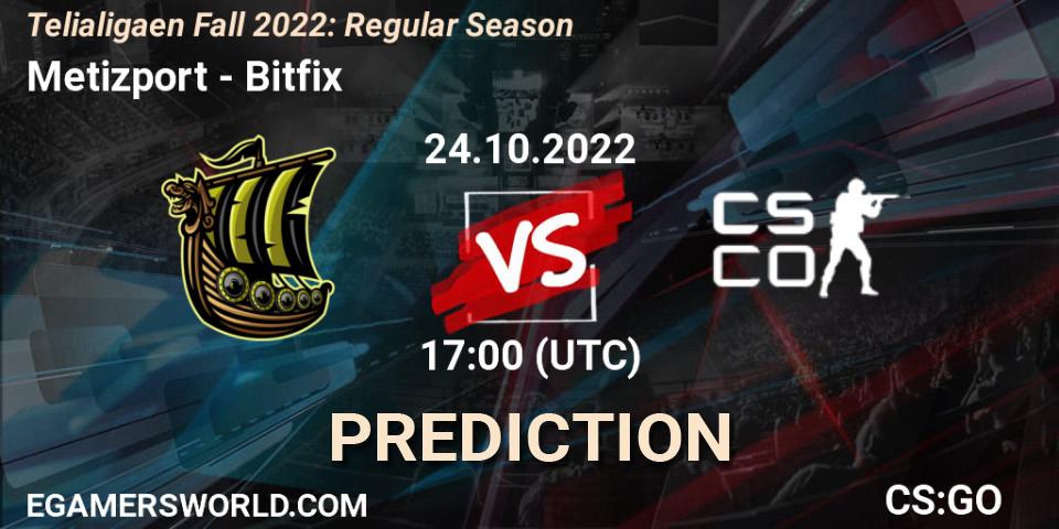 Metizport vs Bitfix: Betting TIp, Match Prediction. 24.10.2022 at 16:00. Counter-Strike (CS2), Telialigaen Fall 2022: Regular Season