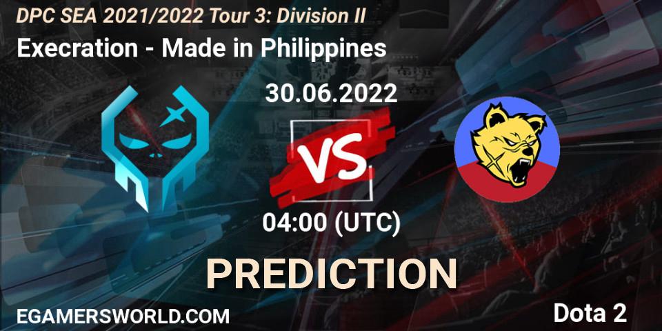 Execration vs Made in Philippines: Betting TIp, Match Prediction. 30.06.2022 at 04:02. Dota 2, DPC SEA 2021/2022 Tour 3: Division II