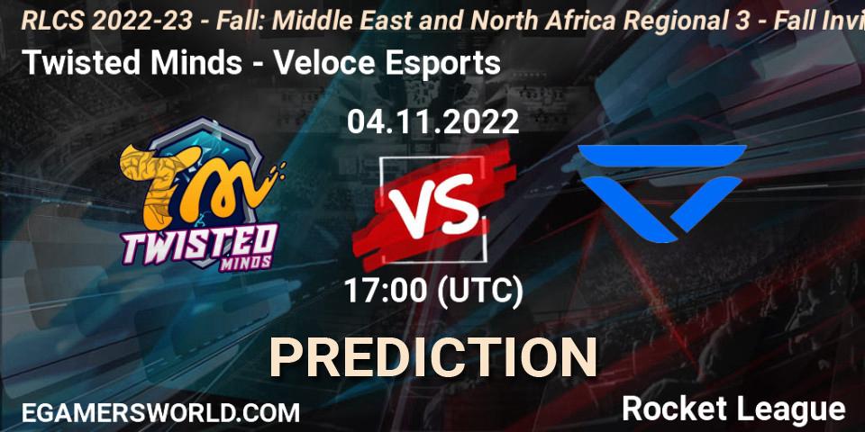Twisted Minds vs Veloce Esports: Betting TIp, Match Prediction. 04.11.22. Rocket League, RLCS 2022-23 - Fall: Middle East and North Africa Regional 3 - Fall Invitational