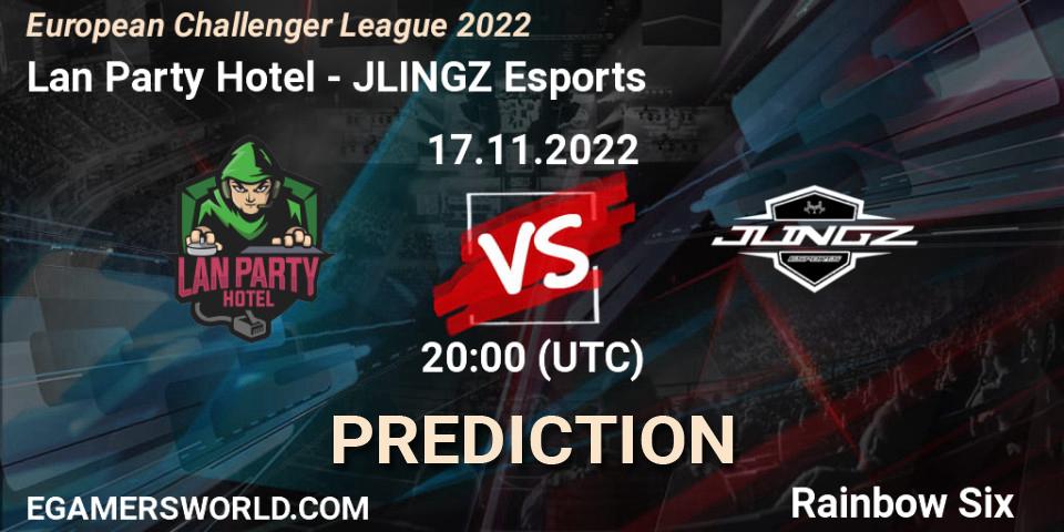 Lan Party Hotel vs JLINGZ Esports: Betting TIp, Match Prediction. 17.11.2022 at 20:00. Rainbow Six, European Challenger League 2022
