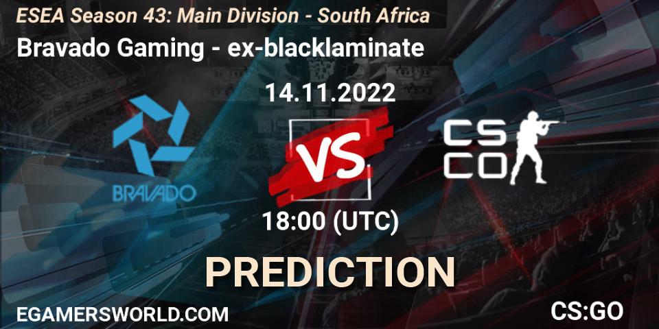 Bravado Gaming vs ex-blacklaminate: Betting TIp, Match Prediction. 15.11.22. CS2 (CS:GO), ESEA Season 43: Main Division - South Africa
