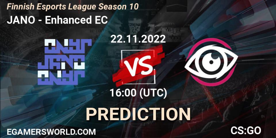 JANO vs Enhanced EC: Betting TIp, Match Prediction. 22.11.2022 at 16:00. Counter-Strike (CS2), Finnish Esports League Season 10