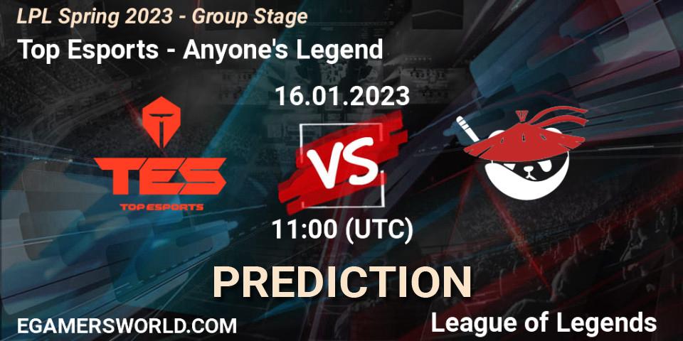Top Esports vs Anyone's Legend: Betting TIp, Match Prediction. 16.01.23. LoL, LPL Spring 2023 - Group Stage