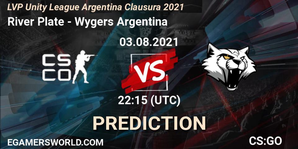 River Plate vs Wygers Argentina: Betting TIp, Match Prediction. 03.08.2021 at 22:15. Counter-Strike (CS2), LVP Unity League Argentina Clausura 2021