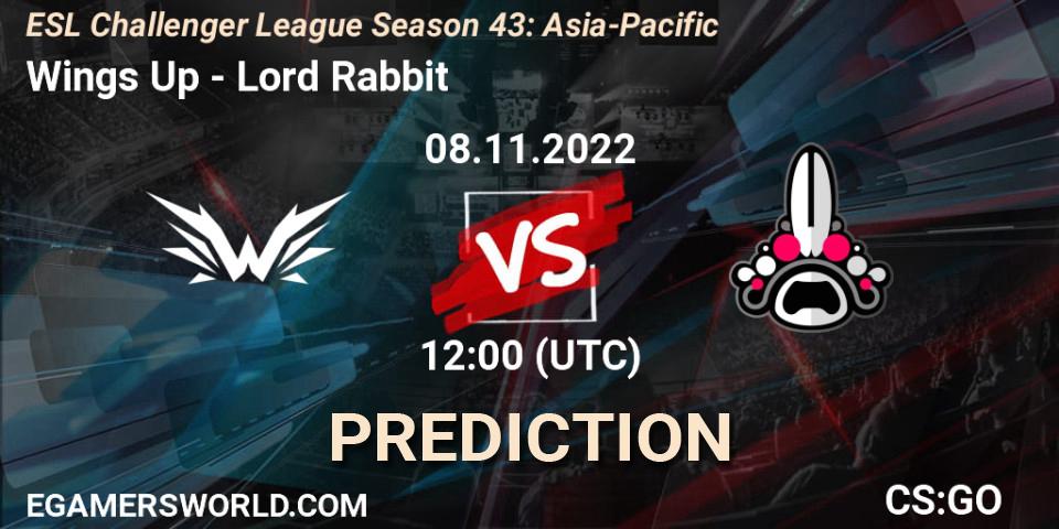 Wings Up vs Lord Rabbit: Betting TIp, Match Prediction. 08.11.2022 at 12:00. Counter-Strike (CS2), ESL Challenger League Season 43: Asia-Pacific