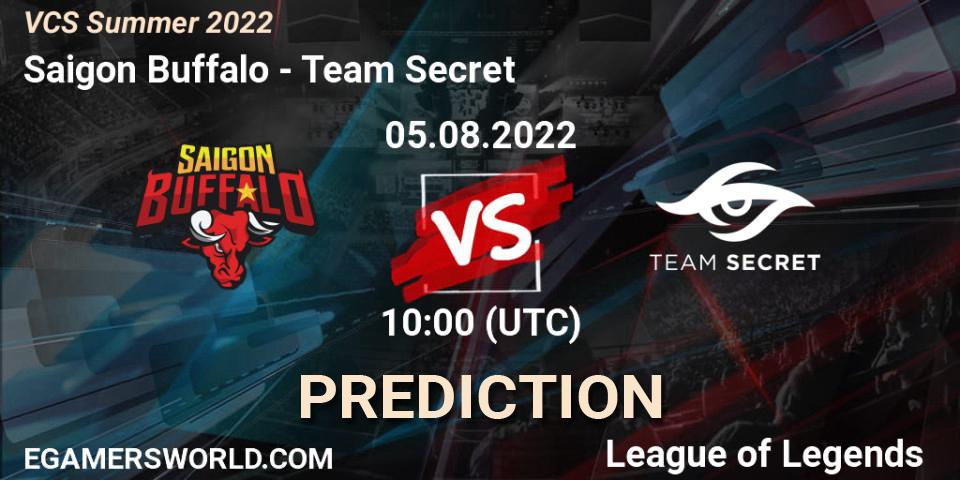 Saigon Buffalo vs Team Secret: Betting TIp, Match Prediction. 05.08.2022 at 10:00. LoL, VCS Summer 2022
