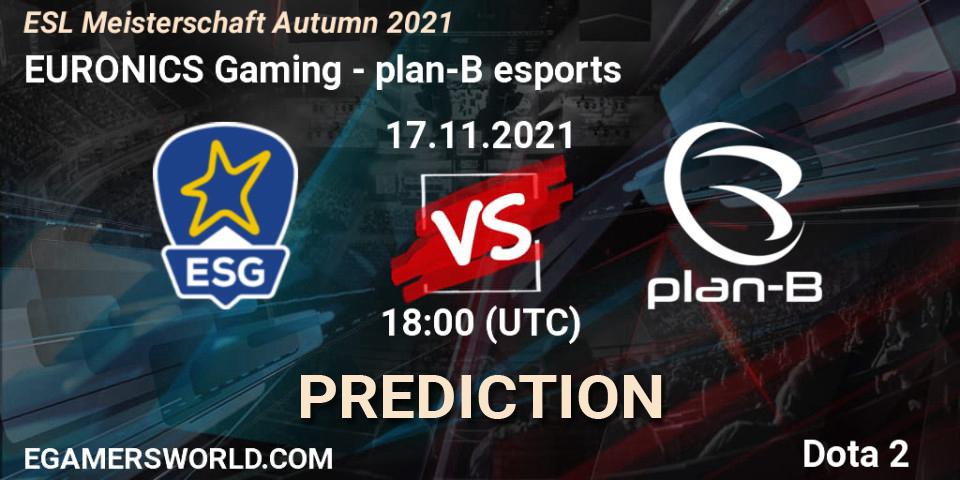 EURONICS Gaming vs plan-B esports: Betting TIp, Match Prediction. 17.11.2021 at 18:04. Dota 2, ESL Meisterschaft Autumn 2021