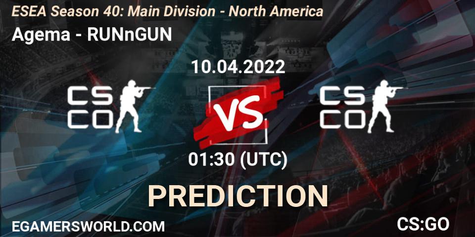 Agema vs RUNnGUN: Betting TIp, Match Prediction. 10.04.22. CS2 (CS:GO), ESEA Season 40: Main Division - North America