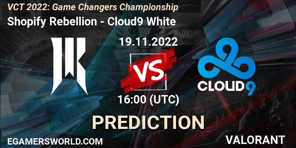 Shopify Rebellion vs Cloud9 White: Betting TIp, Match Prediction. 19.11.2022 at 15:15. VALORANT, VCT 2022: Game Changers Championship