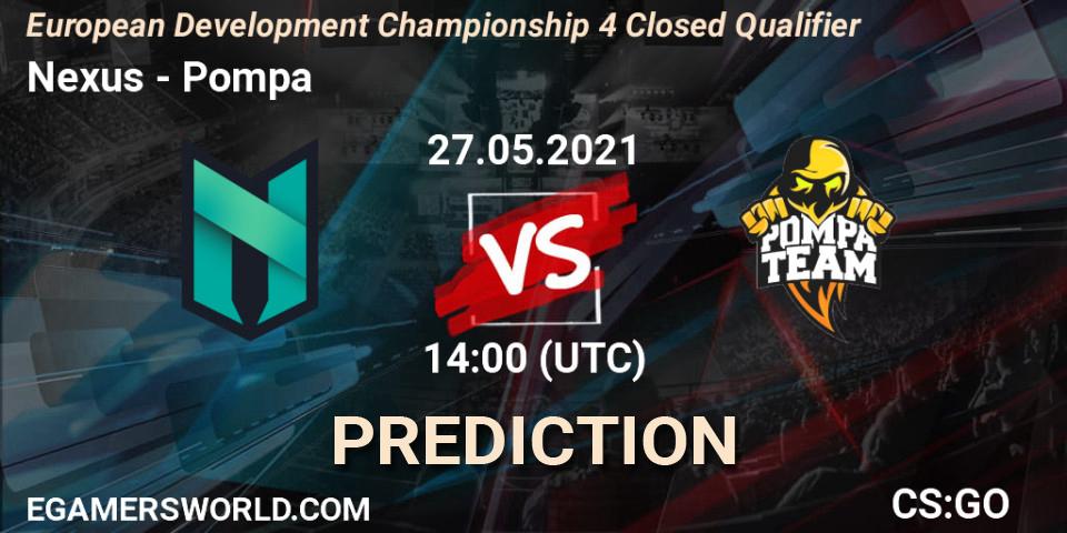 Nexus vs Pompa: Betting TIp, Match Prediction. 27.05.2021 at 13:25. Counter-Strike (CS2), European Development Championship 4 Closed Qualifier