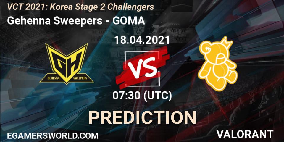 Gehenna Sweepers vs GOMA: Betting TIp, Match Prediction. 18.04.2021 at 07:30. VALORANT, VCT 2021: Korea Stage 2 Challengers