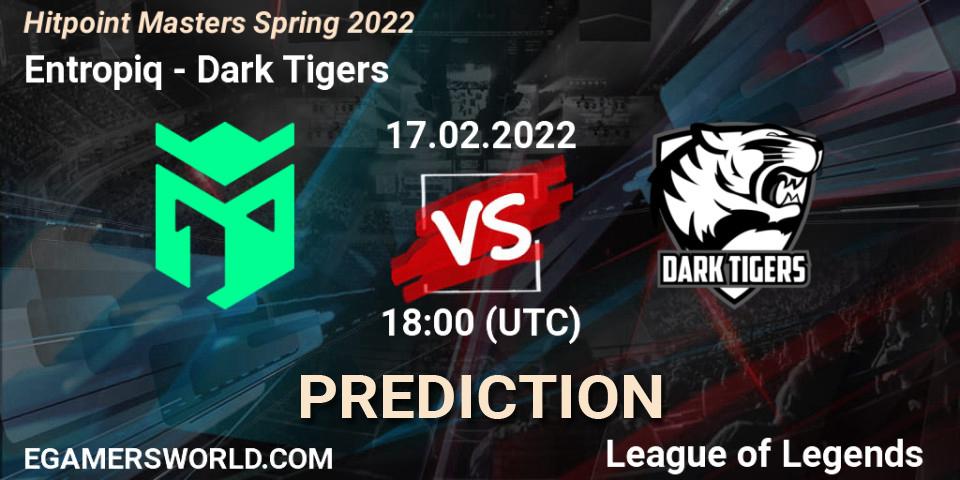 Entropiq vs Dark Tigers: Betting TIp, Match Prediction. 17.02.2022 at 18:25. LoL, Hitpoint Masters Spring 2022