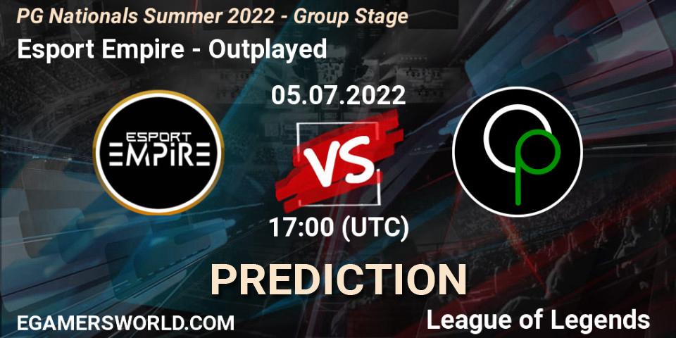 Esport Empire vs Outplayed: Betting TIp, Match Prediction. 05.07.2022 at 18:00. LoL, PG Nationals Summer 2022 - Group Stage