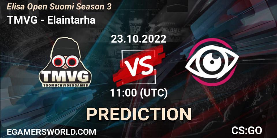 TMVG vs Elaintarha: Betting TIp, Match Prediction. 23.10.2022 at 11:00. Counter-Strike (CS2), Elisa Open Suomi Season 3