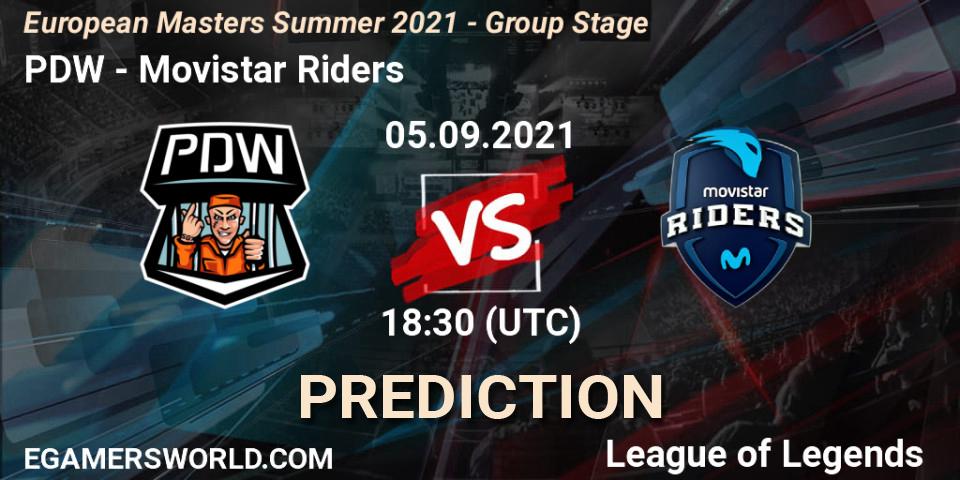 PDW vs Movistar Riders: Betting TIp, Match Prediction. 05.09.2021 at 18:30. LoL, European Masters Summer 2021 - Group Stage