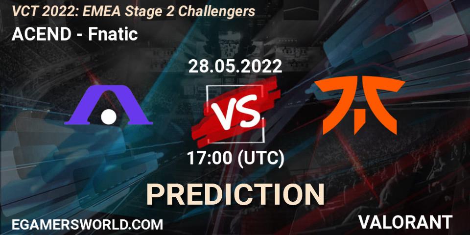 ACEND vs Fnatic: Betting TIp, Match Prediction. 28.05.2022 at 17:05. VALORANT, VCT 2022: EMEA Stage 2 Challengers