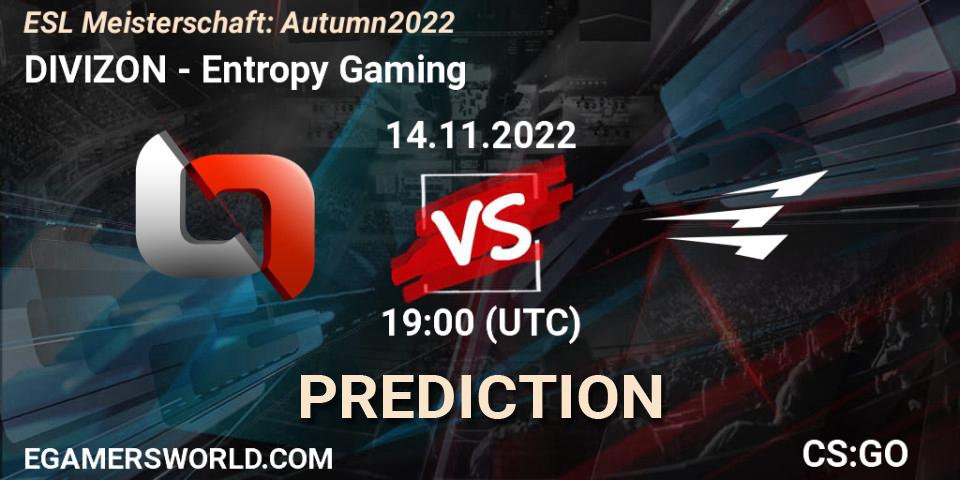 DIVIZON vs Entropy Gaming: Betting TIp, Match Prediction. 17.11.2022 at 19:00. Counter-Strike (CS2), ESL Meisterschaft: Autumn 2022