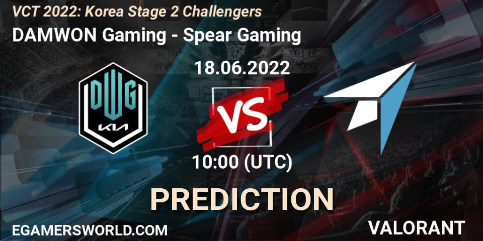 DAMWON Gaming vs Spear Gaming: Betting TIp, Match Prediction. 18.06.2022 at 10:50. VALORANT, VCT 2022: Korea Stage 2 Challengers