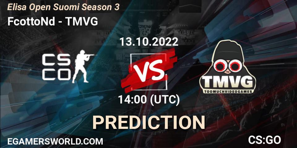 FcottoNd vs TMVG: Betting TIp, Match Prediction. 13.10.2022 at 14:00. Counter-Strike (CS2), Elisa Open Suomi Season 3
