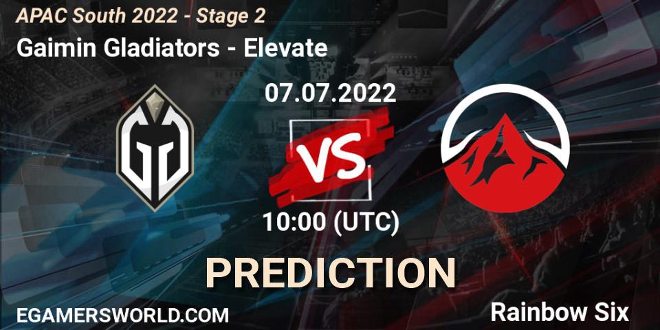 Gaimin Gladiators vs Elevate: Betting TIp, Match Prediction. 07.07.2022 at 10:00. Rainbow Six, APAC South 2022 - Stage 2